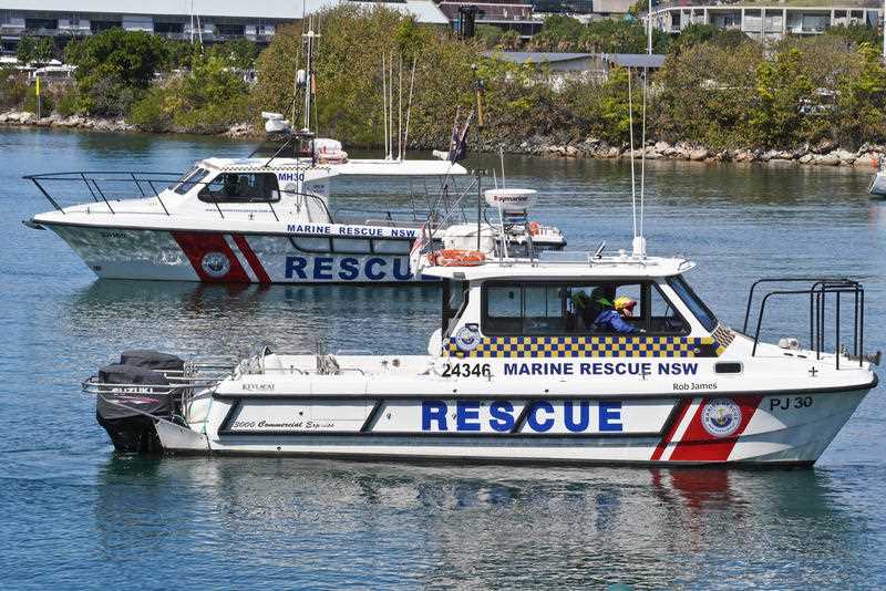 two Marine rescue NSW boats are seen at the Marine Area Command in Balmain, Sydney