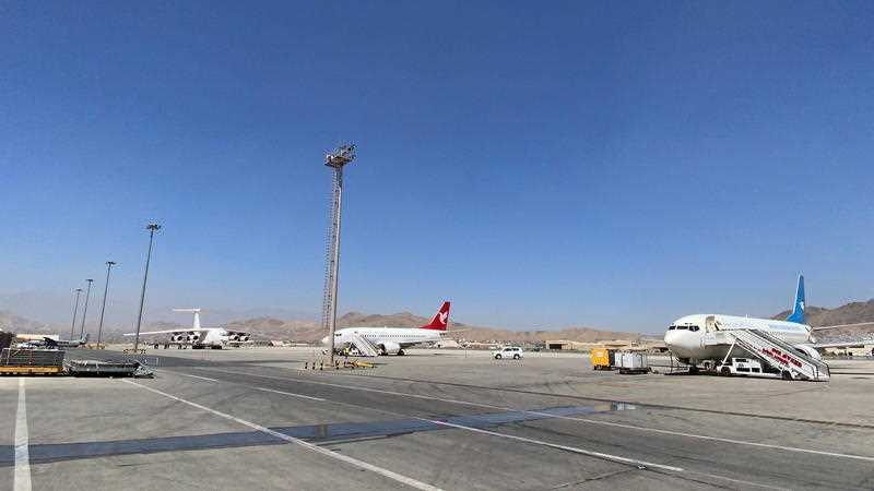 A general view of planes in an airport after flight operations resumed across Afghanistan, at Hamid Karzai International Airport in Kabul, Afghanistan, 05 September 2021.