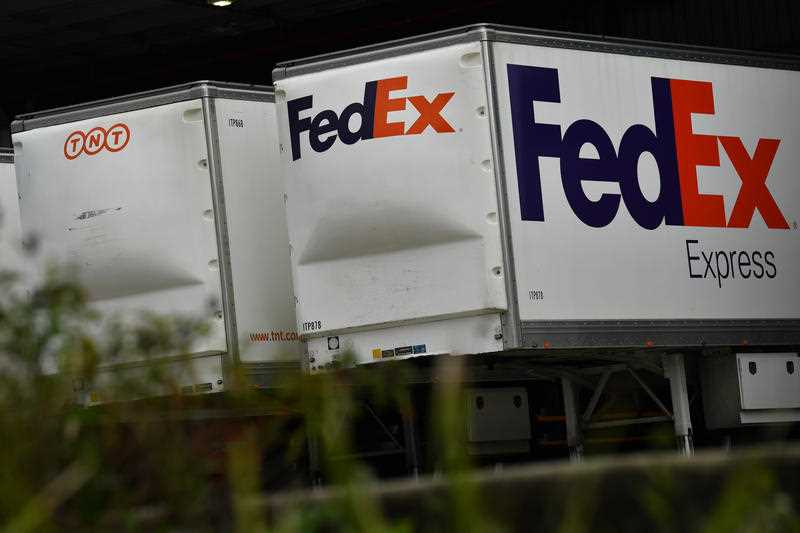 Signage on a delivery truck at a FedEx distribution centre at Erskine Park in Sydney
