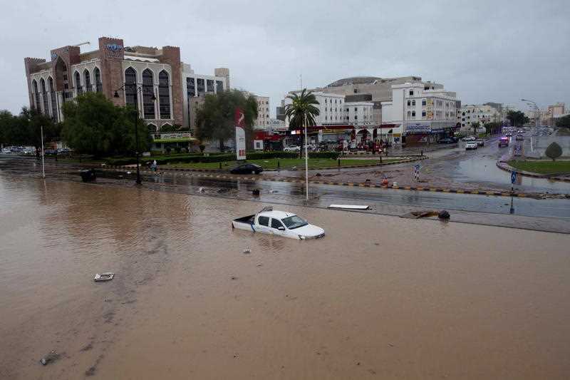 Cars are seen in flooded streets after Tropical Storm Shaheen hits the capital Muscat in Oman, 03 October 2021