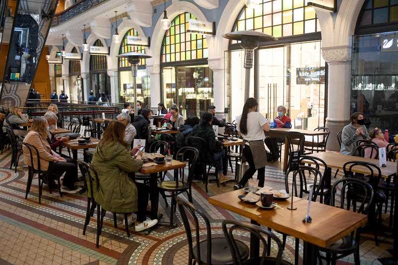 A general view of a cafe in the QVB, in Sydney, Tuesday, October 12, 2021.