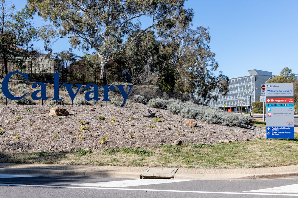 exterior signage outside Calvary Hospital in Canberra