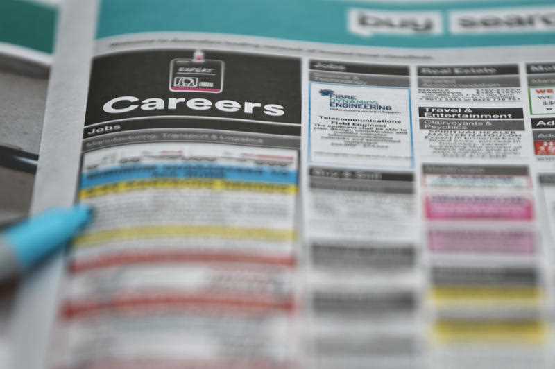 Stock image of a classifieds job section within the Herald Sun newspaper in Melbourne