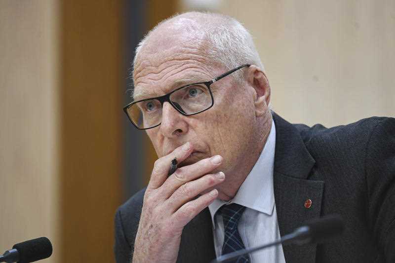 Liberal Senator Jim Molan speaks during a Senate inquiry into foreign interference at Parliament House in Canberra