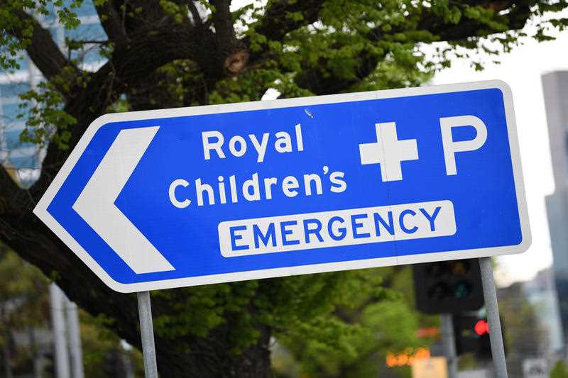 Signage on the exterior of the Royal Children’s Hospital in Melbourne