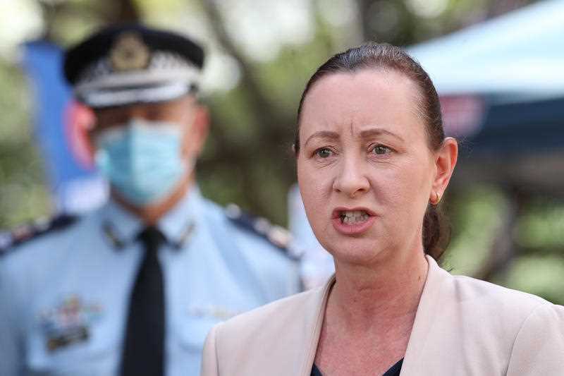 Queensland Health Minister Yvette D'Ath speaks to the media during a press conference in Brisbane