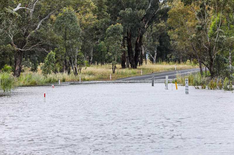 floodwaters seen in the NSW town of Forbes, Sunday, November 14, 2021
