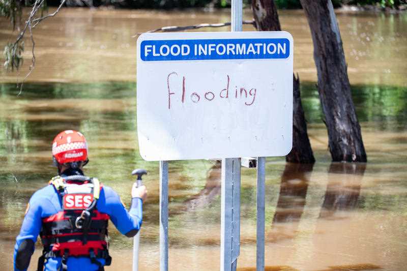 Floodwaters are seen around the Lachlan River in the town of Forbes, NSW