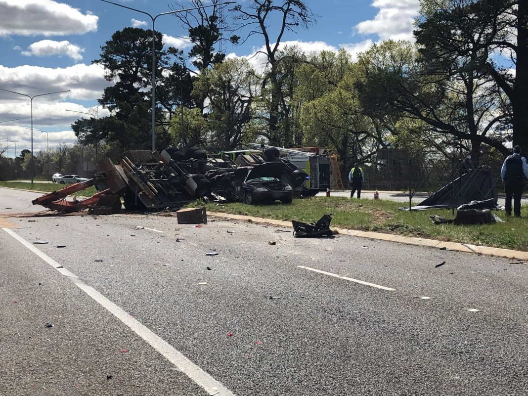 three-vehicle collision on Barton Highway in Canberra on 15 September 2021