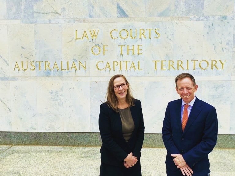 Justice Lucy McCallum, who will be the ACT's next chief justice, and Advocate General Shane Rattenbury.  Photo provided.