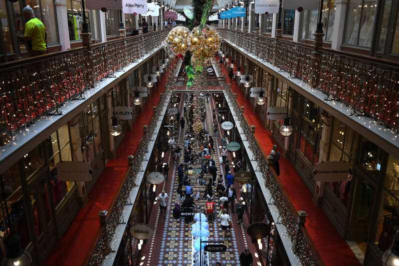 Shoppers are seen in a shopping mall in central Sydney pre-Christmas