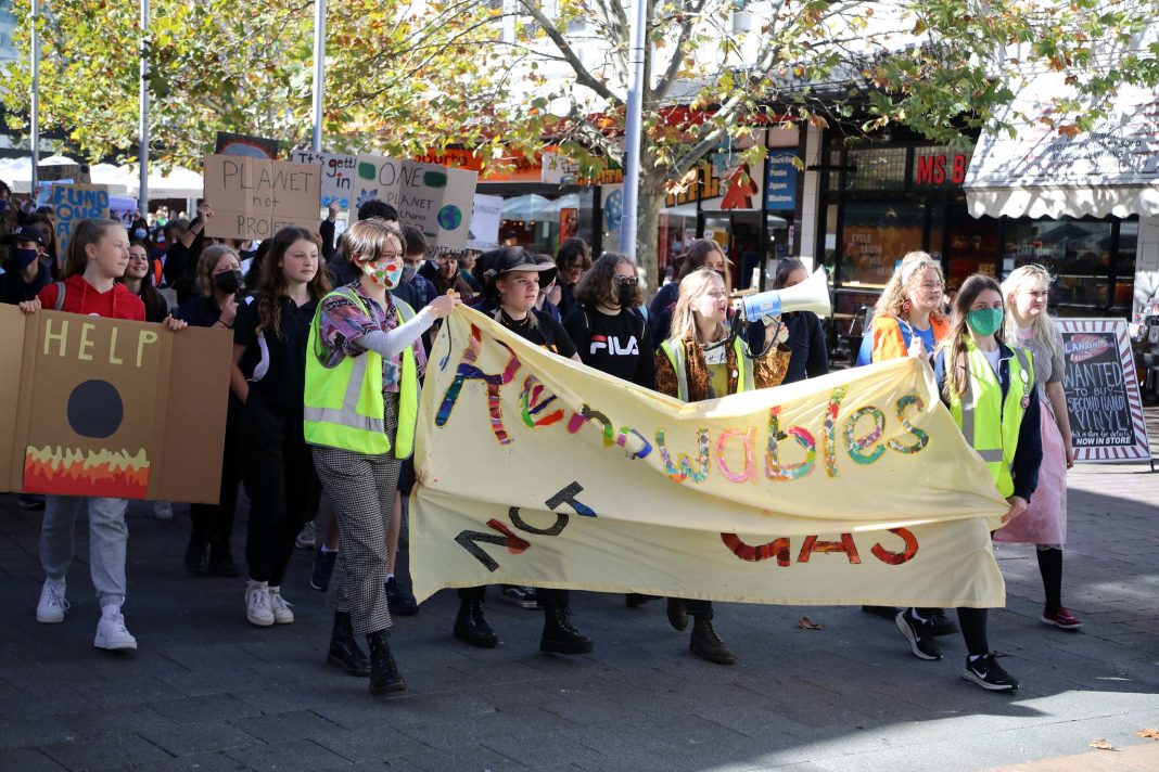 Students protesting in Garema Place against climate change.