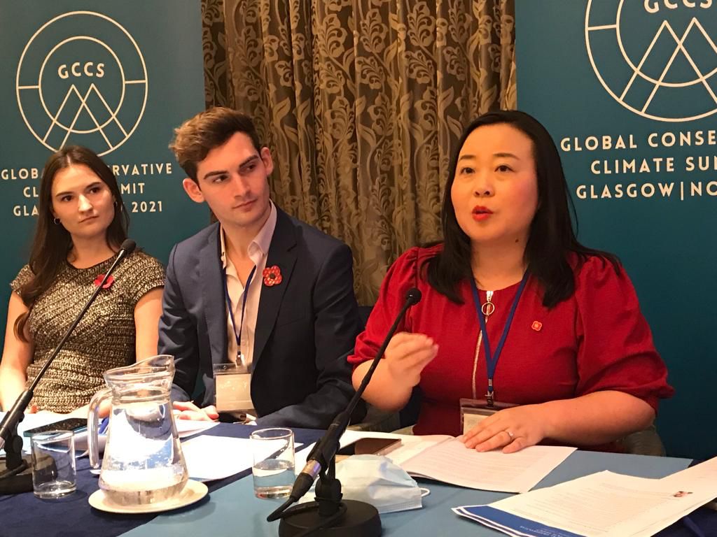 Canberra Liberals leader Elizabeth Lee on a panel at the Global Conservative Climate Summit in Glasgow. Photo provided.