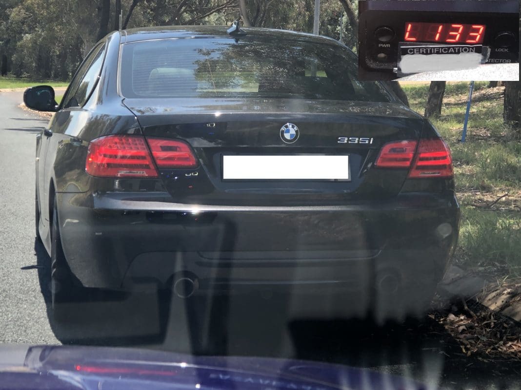 black BMW caught doing 133kmph in an 80 zone