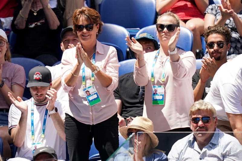 Josie Barty (left) the mother of Ashleigh Barty of Australia, claps after Ash won her first set on Day 9 at the Australian Open in Melbourne in January 2022