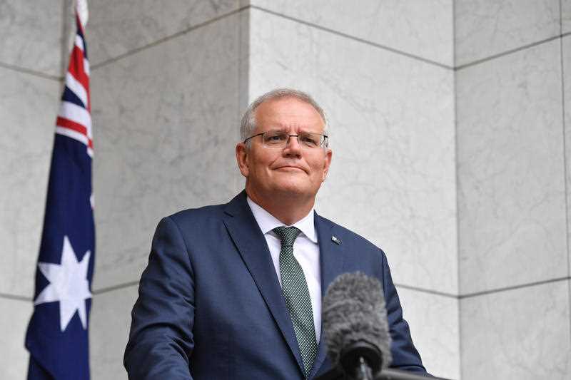 Prime Minister Scott Morrison speaks to the media during a press conference at Parliament House in Canberra, Thursday, January 20, 2022.
