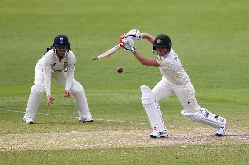 Beth Mooney of Australia in action during Day 4 of the Women’s Ashes Test Match between Australia and England at Manuka Oval in Canberra, Sunday, January 30, 2022