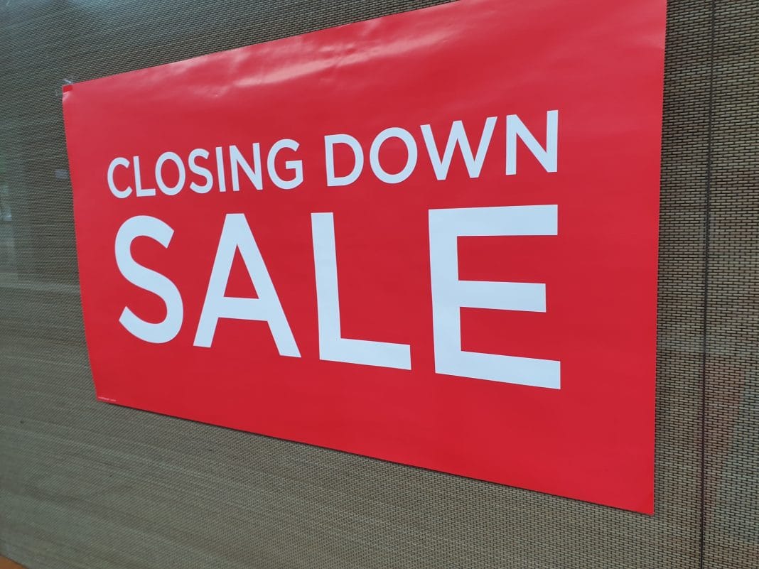 Closing Down Sale sign is seen in a shop window in Canberra