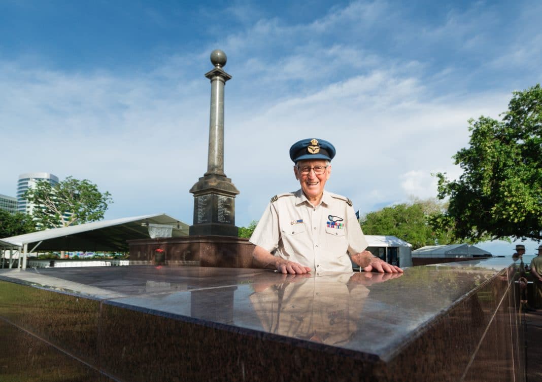 World War II Veteran Brian Winspear, who was a 21 year old Wireless Operator/Gunner with the RAAF during the 1942 Bombing of Darwin, poses for a photograph ahead of the 77th Anniversary of the Bombing of Darwin at the Darwin Cenotaph, Monday, February 18, 2019