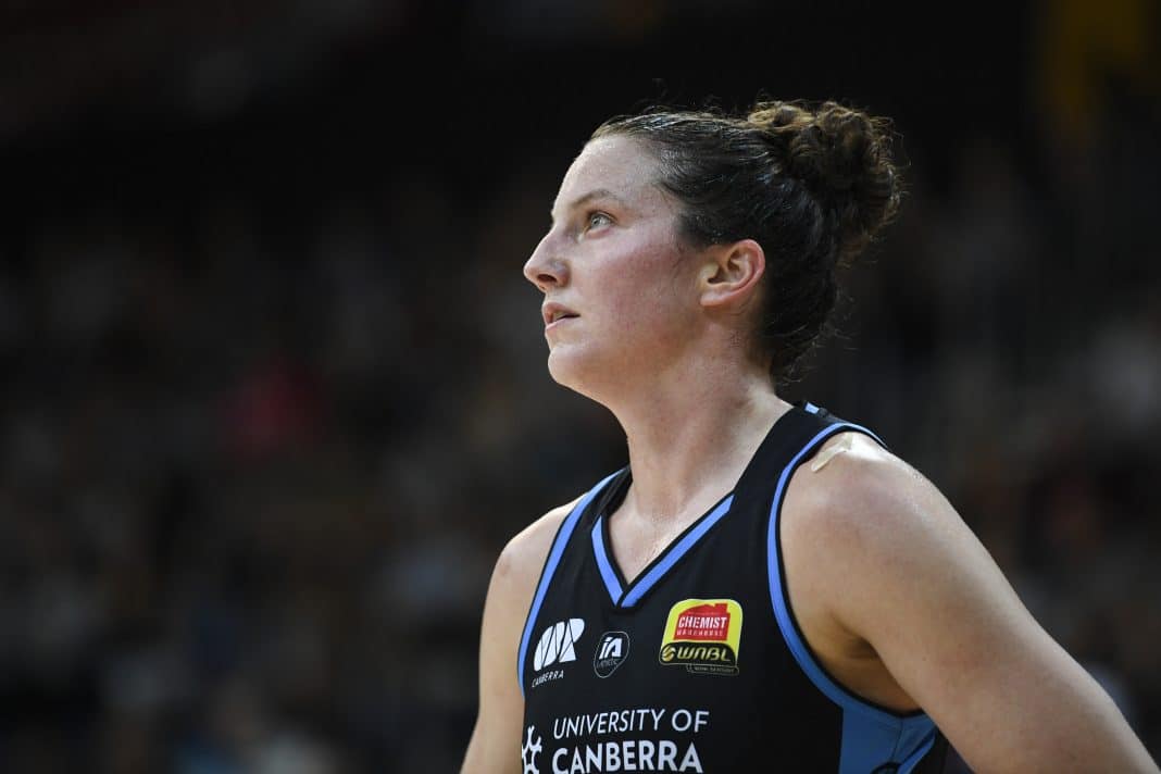 Kelsey Griffin of the Canberra Capitals reacts during the Women's NBL finals match between the UC Capitals and the Southside Flyers at AIS Arena in Canberra, Wednesday, March 4, 2020.