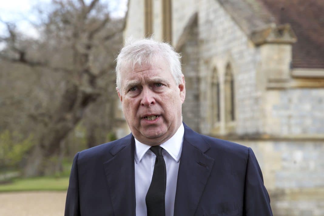 Britain's Prince Andrew speaks. during a television interview at the Royal Chapel of All Saints at Royal Lodge, Windsor, England, Sunday, April 11, 2021