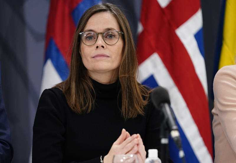 Katrin Jakobsdottir, Prime Minister of Iceland listens during a press conference at the Prime Ministers Office, duing a Nordic Council session, in Copenhagen