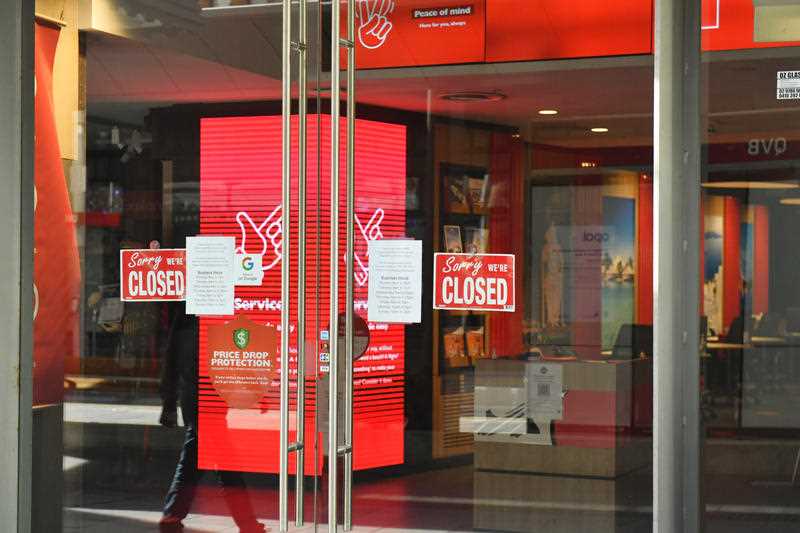 A closed travel agency during covid restrictions