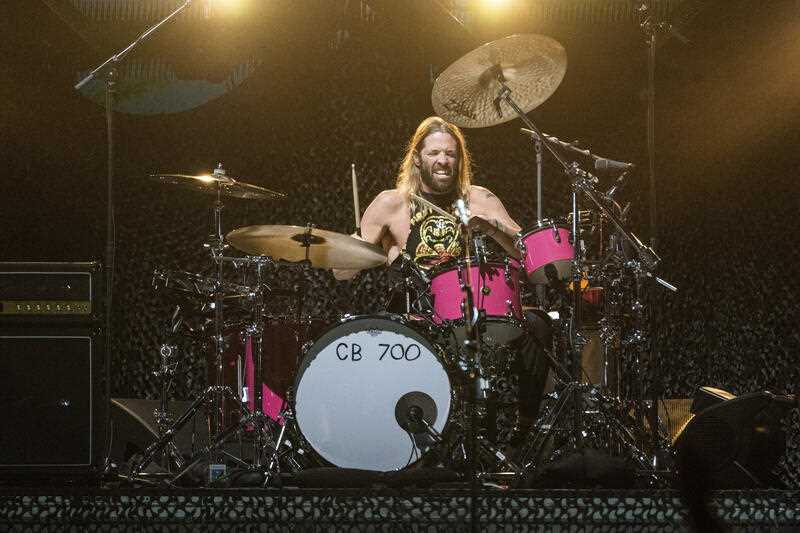 Taylor Hawkins of the Foo Fighters drumming on stage at a music festival in Arizona on 26 February 2022