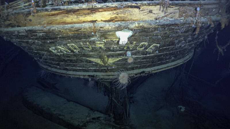 In this photo issued by Falklands Maritime Heritage Trust, a view of the stern of the wreck of Endurance, polar explorer's Ernest Shackleton's ship