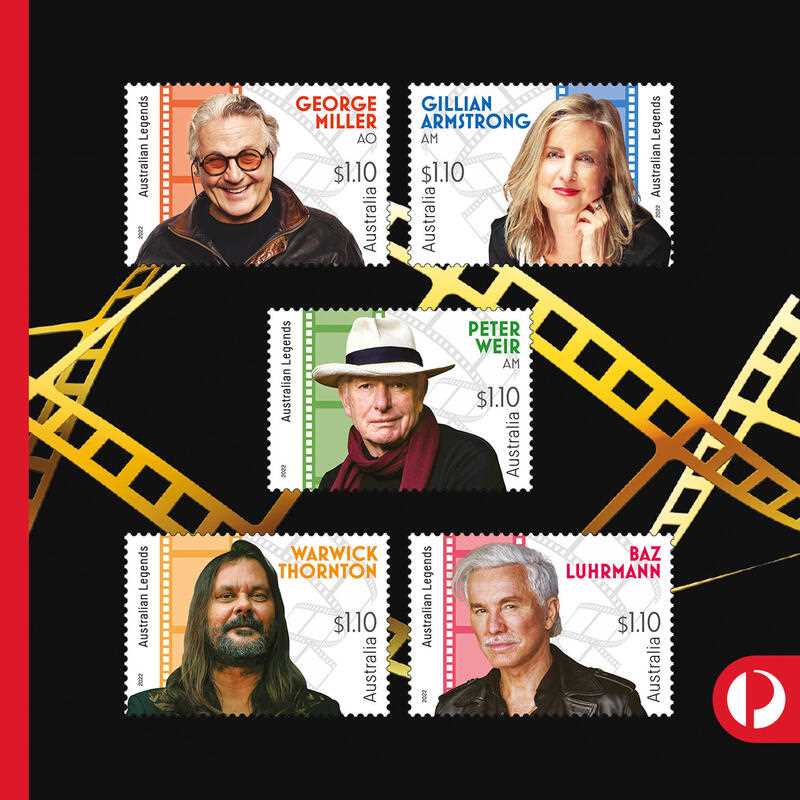 Australia Post stamp set featuring five of Australia’s most talented film directors who have being honoured in the 26th annual Australia Post Legends Awards
