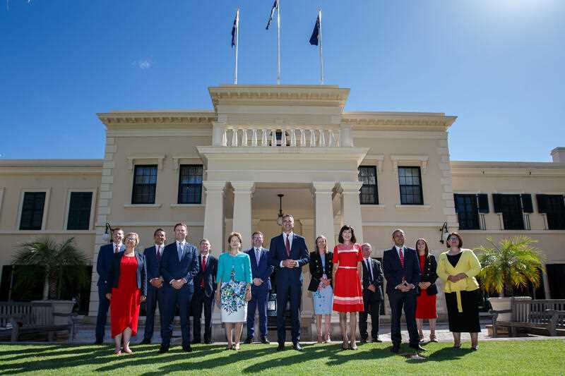 Premier Peter Malinauskas with Her Excellency the Honourable Frances Adamson AC and members of his new Cabinet during a swearing in ceremony at Government House in Adelaide, Thursday, March 24, 2022