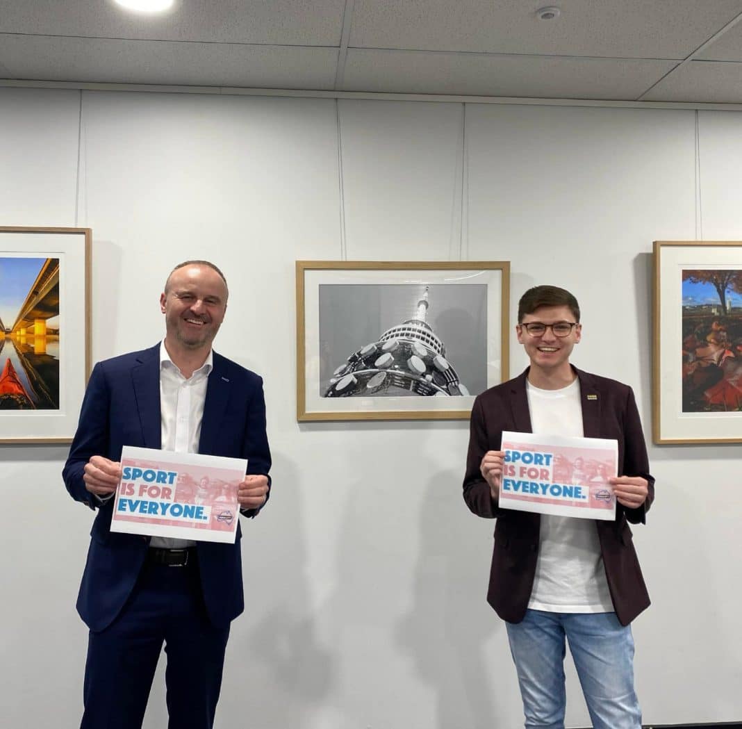 ACT Chief Minister Andrew Barr and Johnathan Davis MLA, the Greens spokesperson for LGBTIQA+ affairs, believe women's sport should be open to transgender women. Photo: Facebook