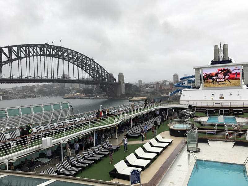 A big cruise ship is seen in Sydney Harbour
