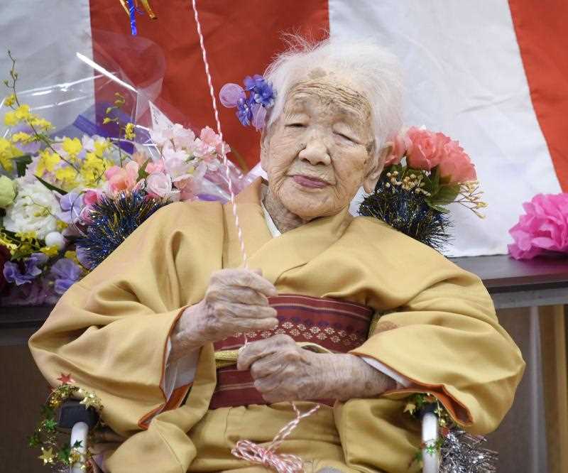 Kane Tanaka, recognized as the world's oldest living person by Guinness World Records, is pictured in Fukuoka, southwestern Japan, on Jan. 5, 2020, as a nursing home celebrates three days after her 117th birthday