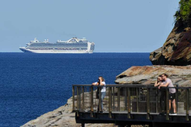The cruise ship the ruby Princess sits of coast of Sydney, Sunday, April 5, 2020.