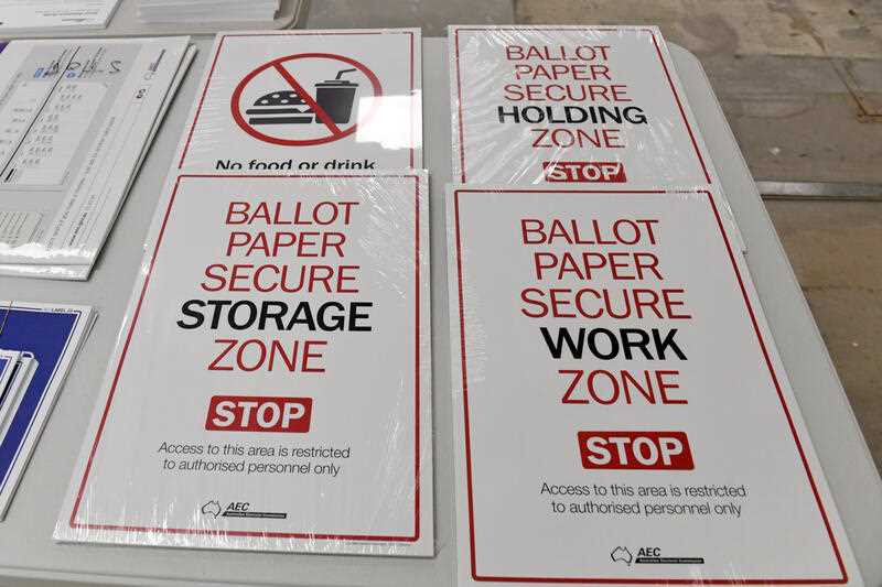 Boxes of information, ready for polling booths are seen at an Australian Electoral Commission (AEC) warehouse in Queanbeyan, near Canberra