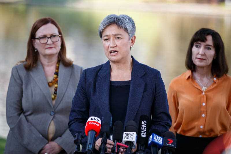 Shadow Foreign Affairs Minister Penny Wong speaking to the media
