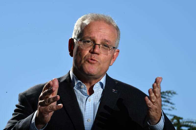 Prime Minister Scott Morrison at a press conference on Day 6 of the 2022 federal election campaign, in Melbourne. Saturday, April 16