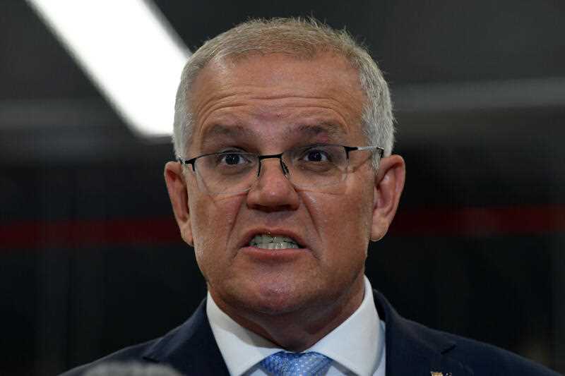 Prime Minister Scott Morrison at a press conference after visiting Woodside Karda Robotics on Day 9 of the 2022 federal election campaign, in Perth. Tuesday, April 19, 2022