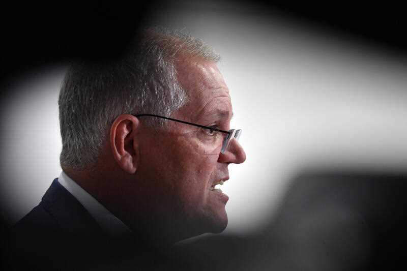 Prime Minister Scott Morrison at a press conference after visiting Sage Automation on Day 10 of the 2022 federal election campaign, in Adelaide, in the seat of Boothby. Wednesday, April 20, 2022