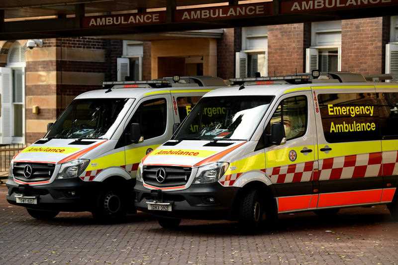 Ambulances are seen outside the Royal Prince Alfred Hospital in Sydney
