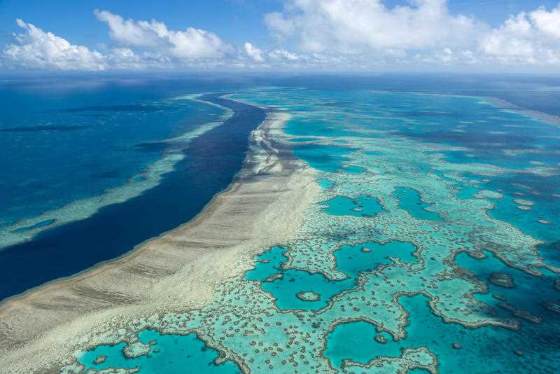 Hardy Reef, part of the Great Barrier Reef, is viewed from the air near the Whitsunday Islands, Australia