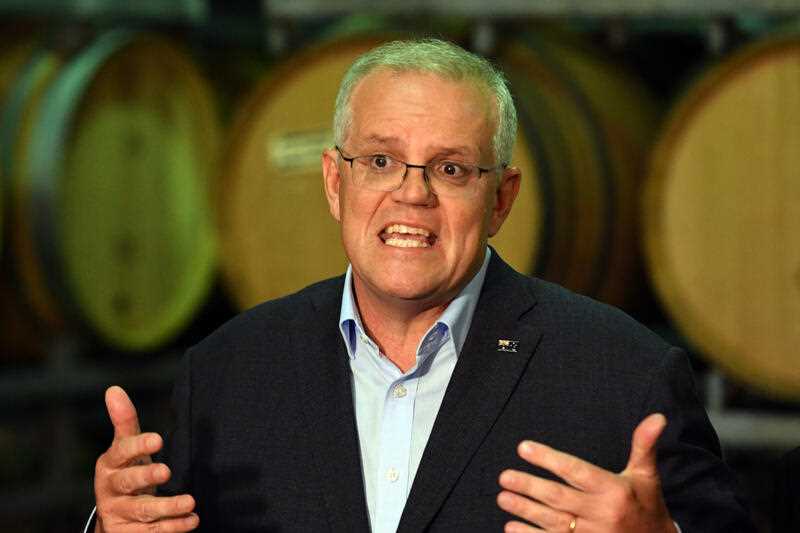 Prime Minister Scott Morrison at a press conference at Sandalford Winery on Day 27 of the 2022 federal election campaign, in West Swan in Perth, in the seat of Hasluck. Saturday, May 7, 2022