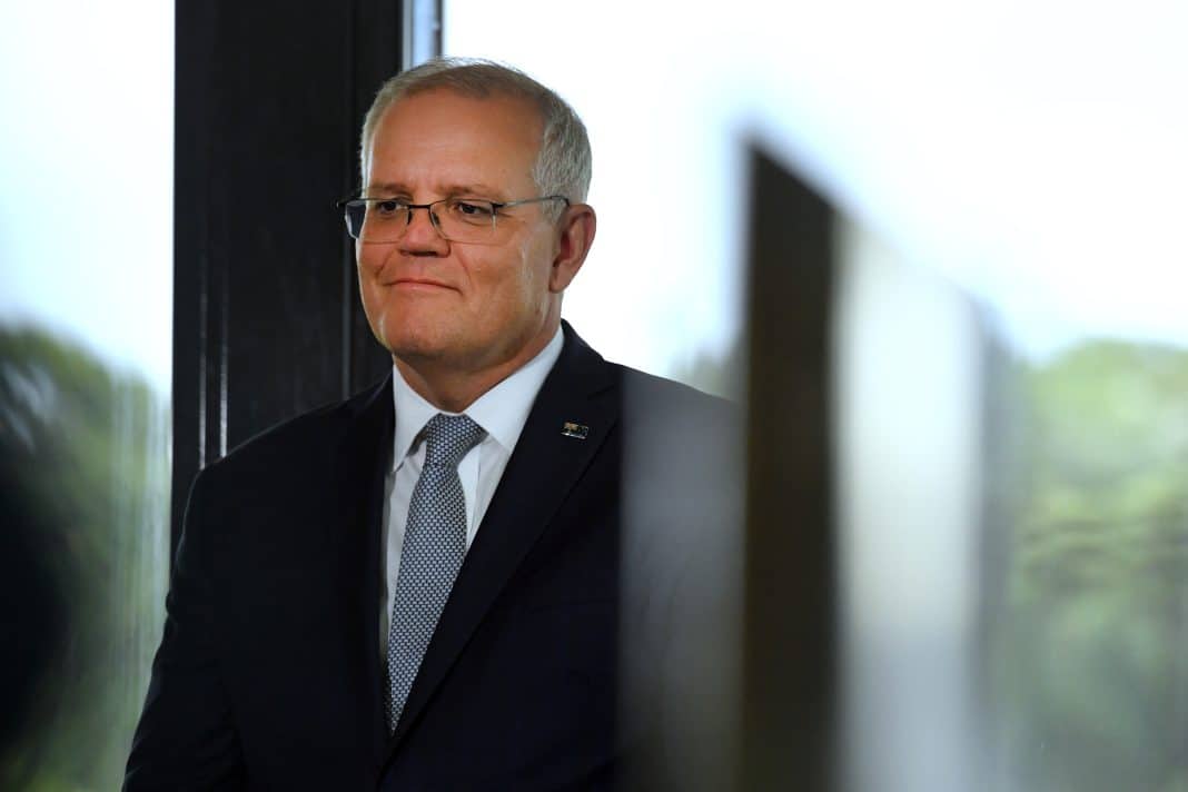 Scott Morrison at a media opportunity during the 2022 federal election campaign