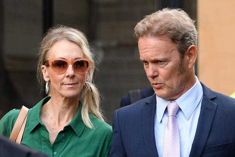 Australian actor Craig McLachlan and his partner Vanessa Scammell arrive at the Supreme Court of New South Wales in Sydney, Tuesday, May 10, 2022.