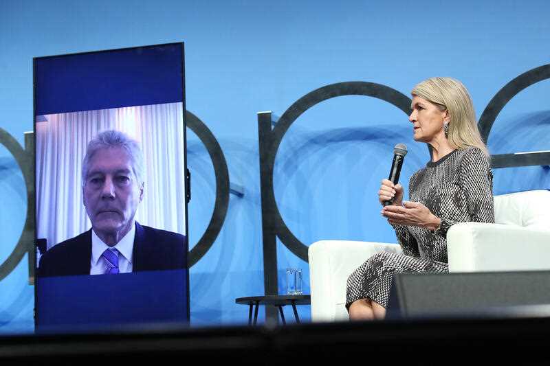 Former Minister for Foreign Affairs Julie Bishop (right) and Former Minister for Defence and Former Minister for Foreign Affairs Stephen Smith, speak at an Election Panel during the APPEA 2022 conference at the Brisbane Convention & Exhibition Centre in Brisbane, Tuesday, May 17, 2022.