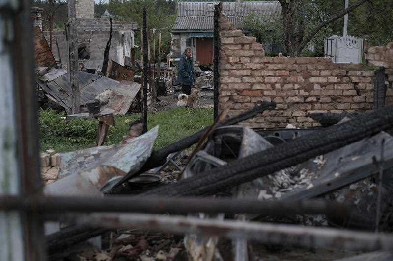 Destroyed houses are seen in Moshun, Kyiv Province on May 22, 2022, almost three months since the Russian invasion of Ukraine
