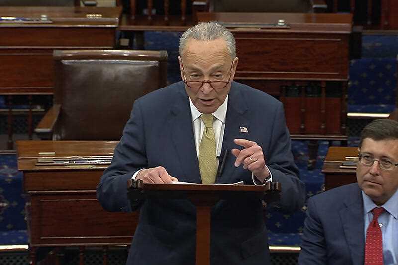 , Senate Majority Leader Chuck Schumer of New York, speak on the Senate floor, Wednesday, May 25, 2022 at the Capitol in Washington DC