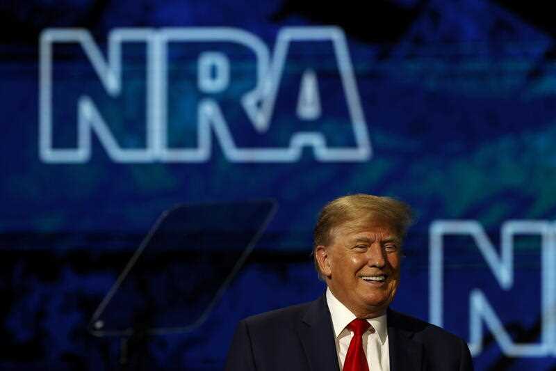 Former US President Donald Trump smiles, during the National Rifle Association’s convention at the George R Brown Convention Center, in Houston, Texas, USA, 27 May 2022
