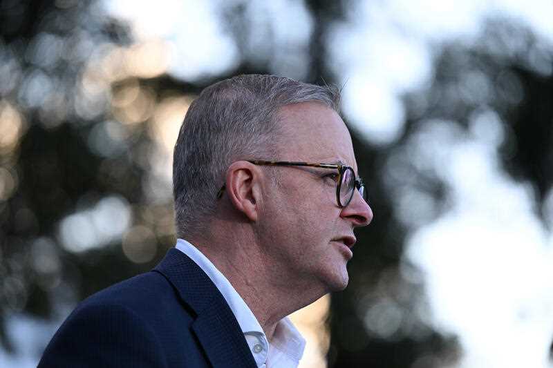 Prime Minister Anthony Albanese speaks to the media during a press conference following a street walk in Sydney
